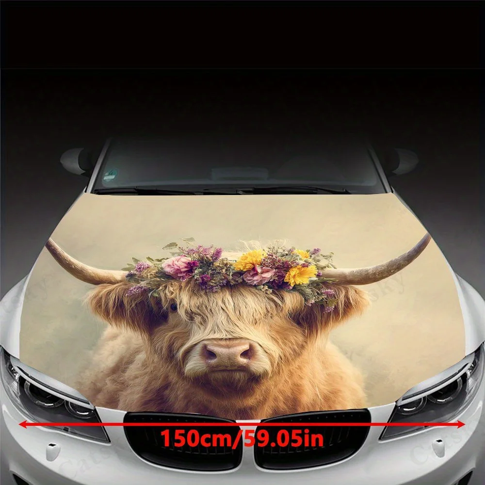 Wreath Highland Cattle Vinyl Packaging For Car Hood,engine Stickers,waterproof Self-adhesive PVC Packaging,surface Protection,pe