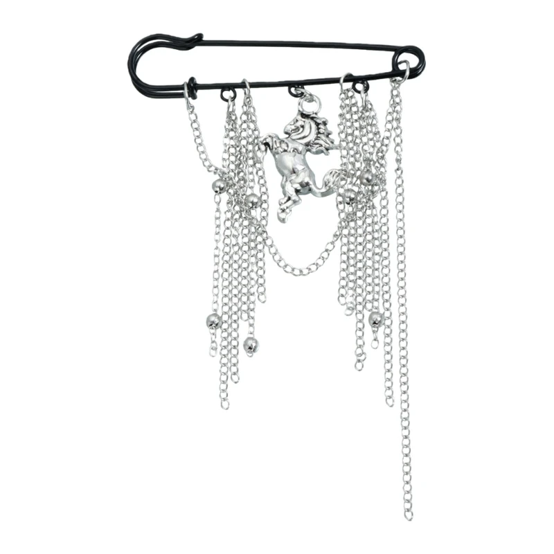 N7YF Four Season Wear Horse Brooch Geometric Double Tassels Nonslip Fastener Badge