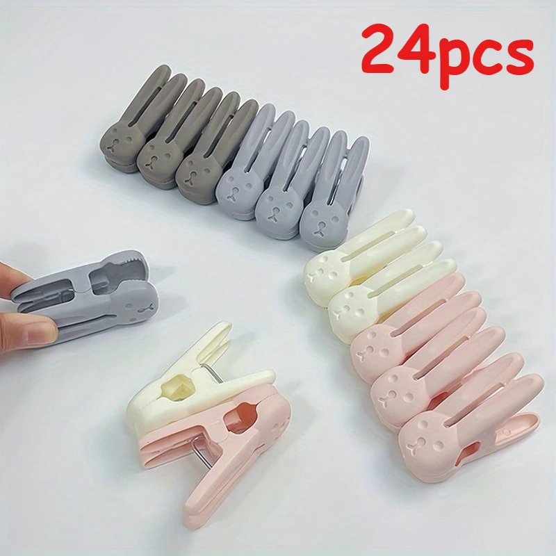 24pcs Rabbit Clothespins, Heavy-Duty Plastic Windproof Laundry Clips with Strong Hold, Pastel Colors for Room, Dorm, Balcony