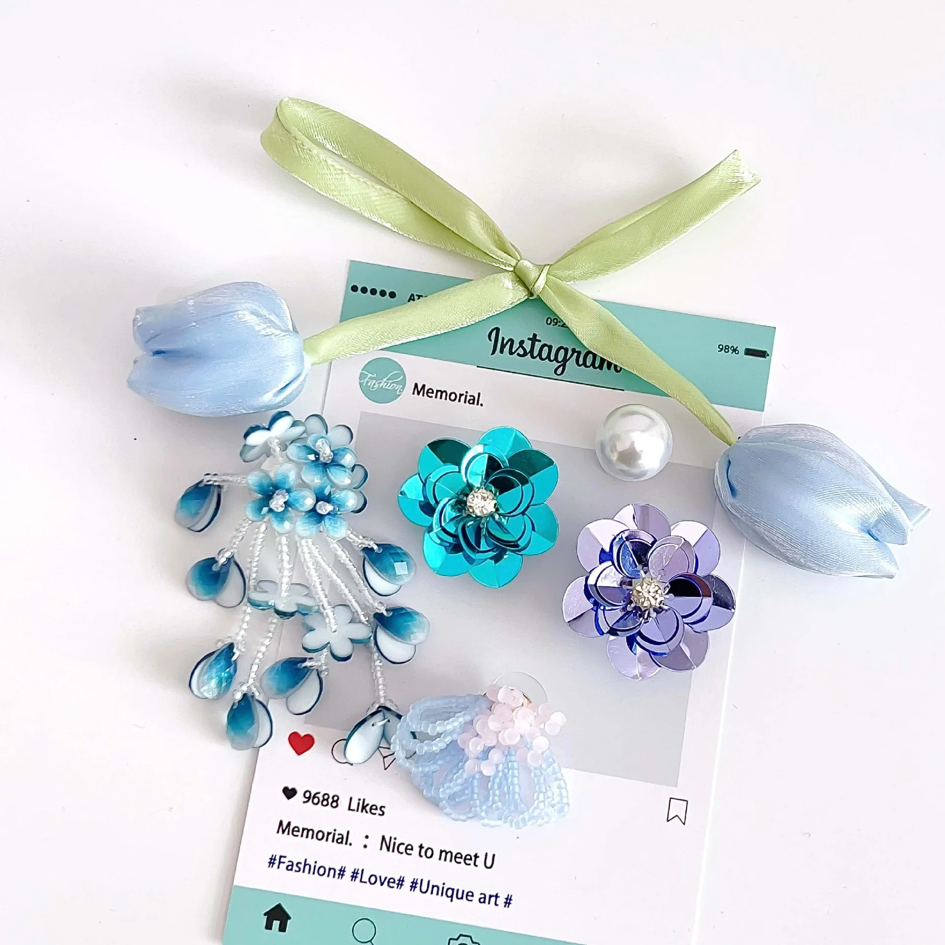 Blue Tulip Beaded Shoe Charms for Mary Jane Clogs Ballet Flats Handmade Luxury Decor Buckles Accessories