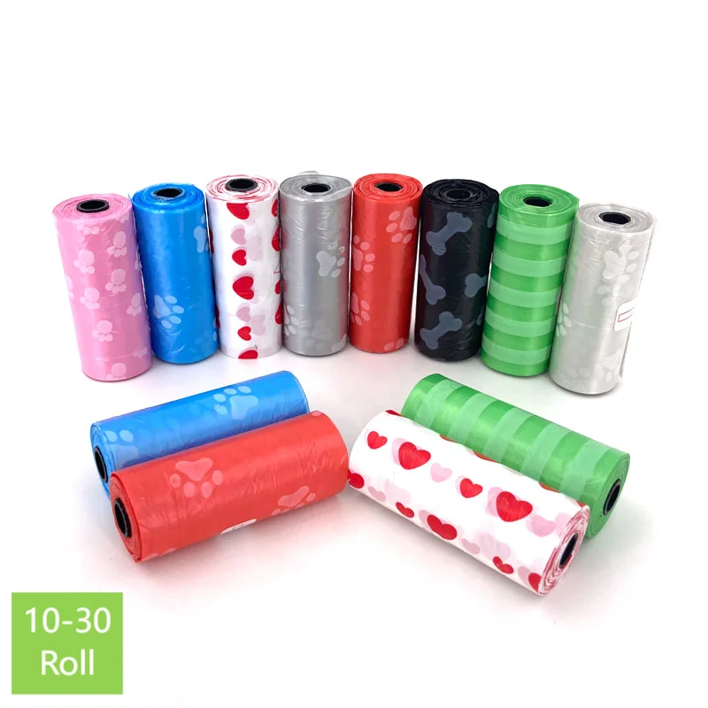 

10-30Roll Pet Dog Poop Bags Dispenser Collector Garbage Bag Puppy Cat Pooper Scooper Bag Small Rolls Outdoor Clean Pets Supplies