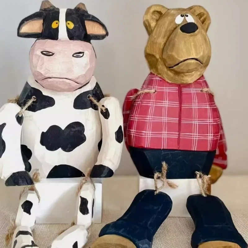 يتأرجح الساق الدب الخشب الحرفية الكوميدية الحيوان النحت خمر نمط غرفة المعيشة عرض فناء بونساي ديكور المنزل هدية روح الدعابة