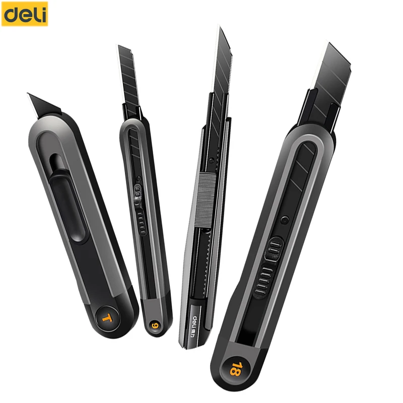 Imagem -05 - Deli-snap-off Utility Knife Cortadores Retráteis Lâminas de Aço de Alto Carbono Bloqueio Automático Perfeito para Escritório e Uso Doméstico mm 18 mm