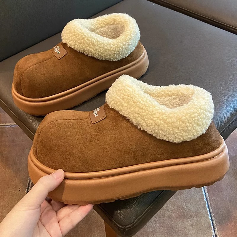 Luksusowa marka Design Big Head House Shoes For Women Winter Lamb Plush Warm Indoor and Outdoor damskie kapcie chinelos