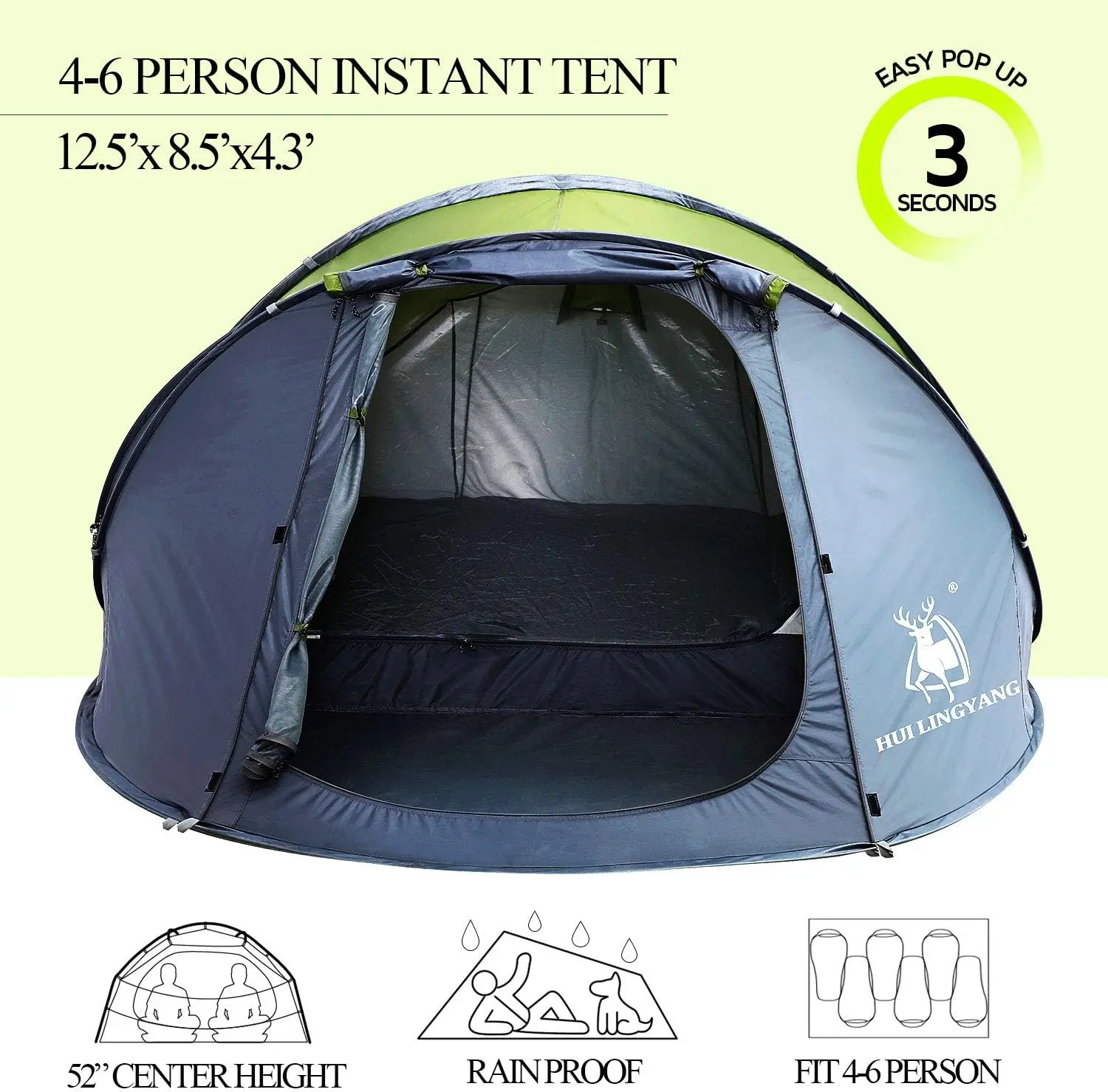 Automatic Setup,Waterproof, Double Layer,Instant Family Tents for Camping,Hiking