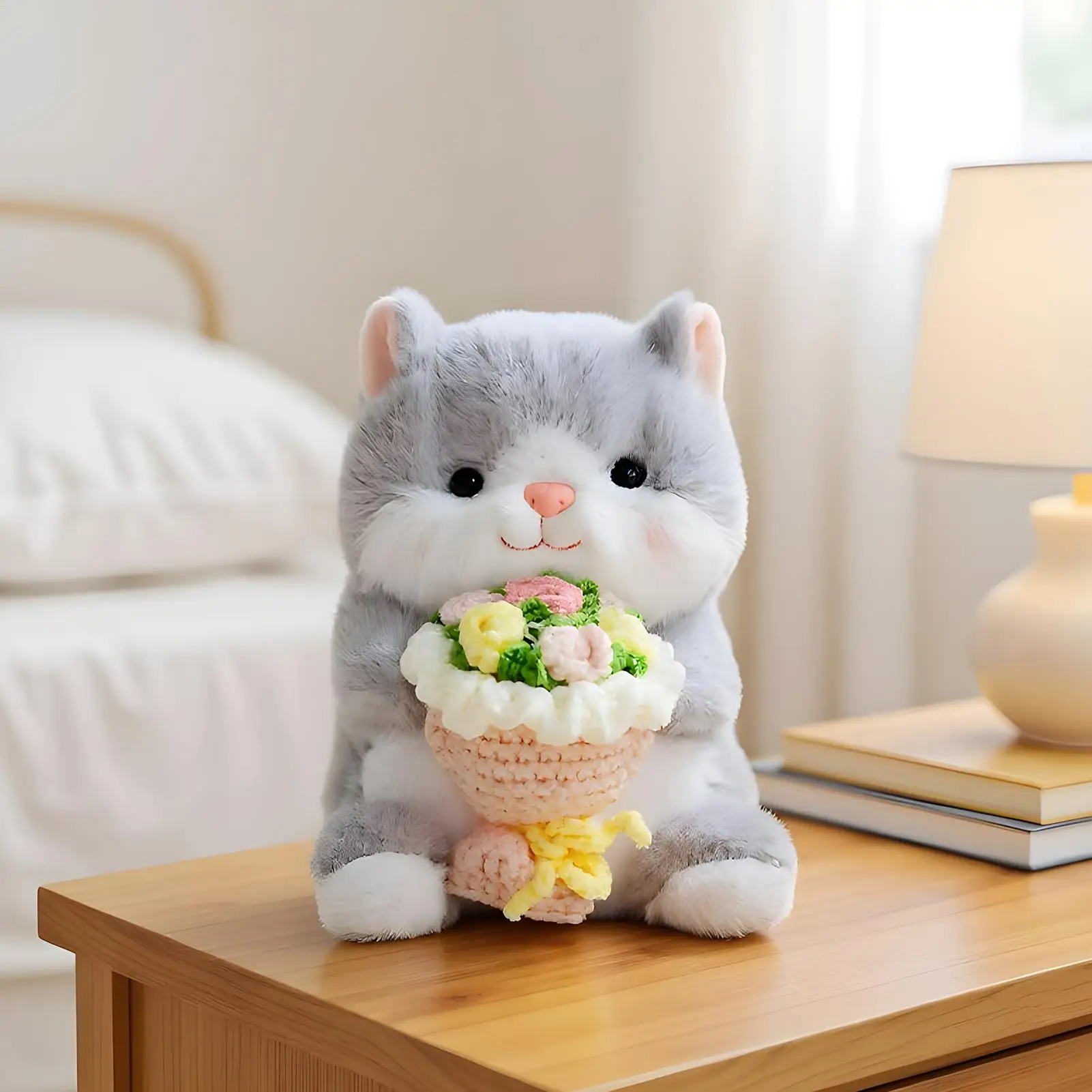 Stuffed Animal Doll Holding Flower Buoquet Valentines Day Plush Animals For Girlfriend Wife Girls Mother Wedding Valentines Day