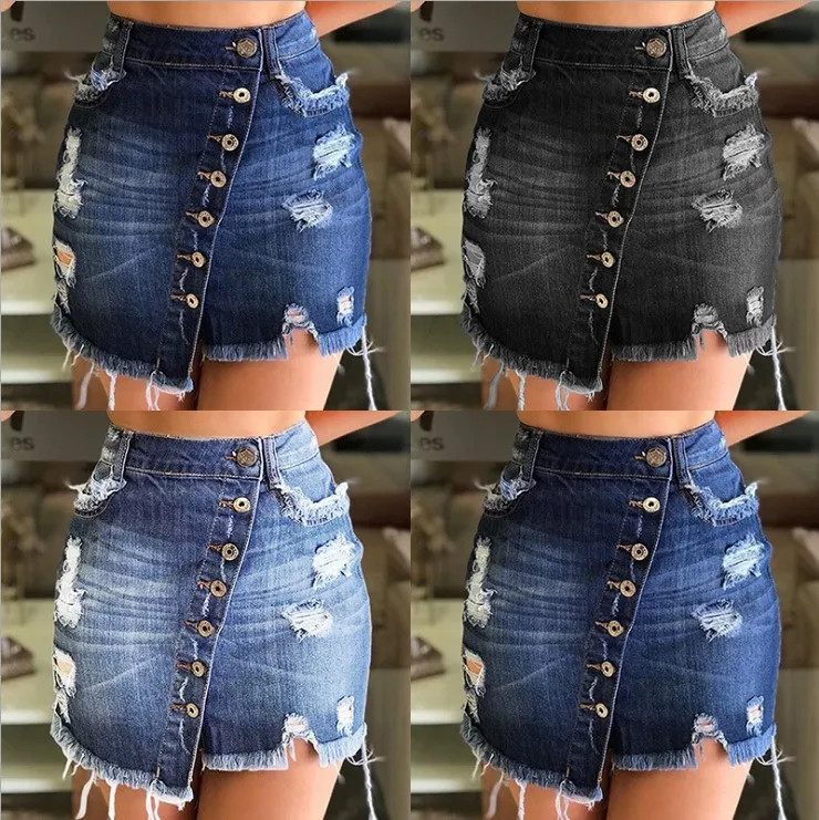 

2024 Women's Summer Ripped Hip Skirt Denim Skirt