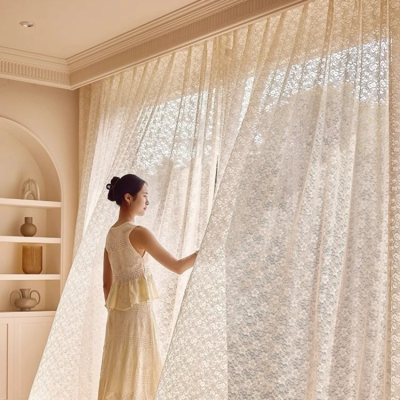 French Dreamy Luxury High-End Cutout Window Sheer Curtains for Living Dining Room Bedroom Custom Size Embroidered White Tulle