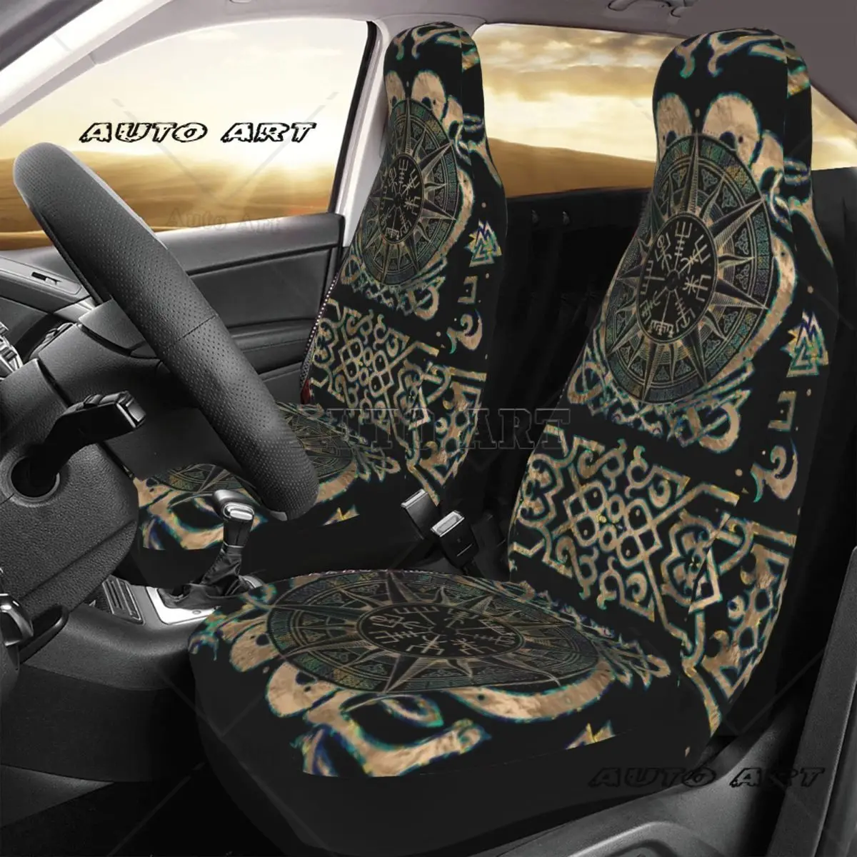 Vegvisir Viking Compass Car Seat Cover Protector Interior Accessories For SUV Runes Compass Car Seat Covers Car Accessories