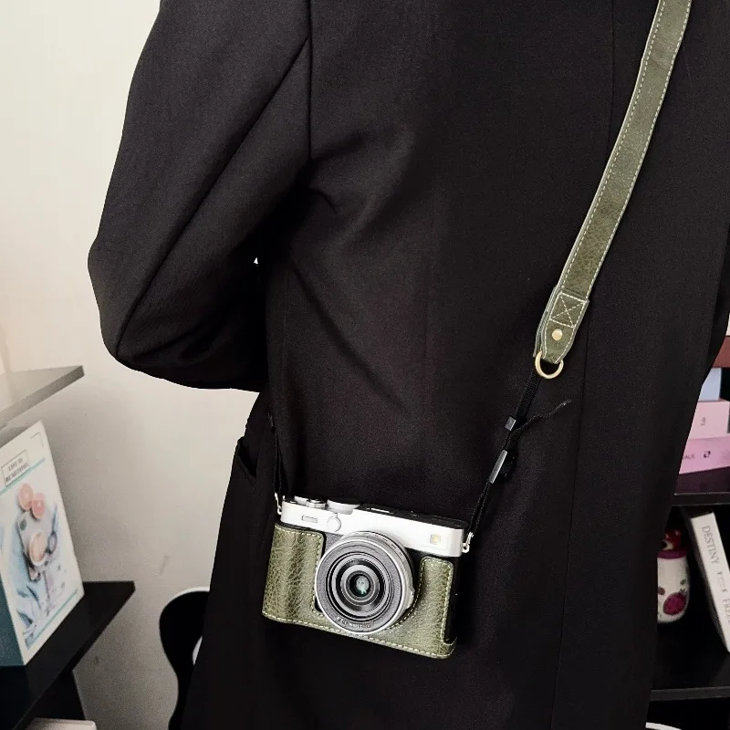 Leather Camera Half Case Base Cover for Fujifilm XE5 Bottom Bag Camera Base Bags Portable Protective Cover With Shoulder Strap