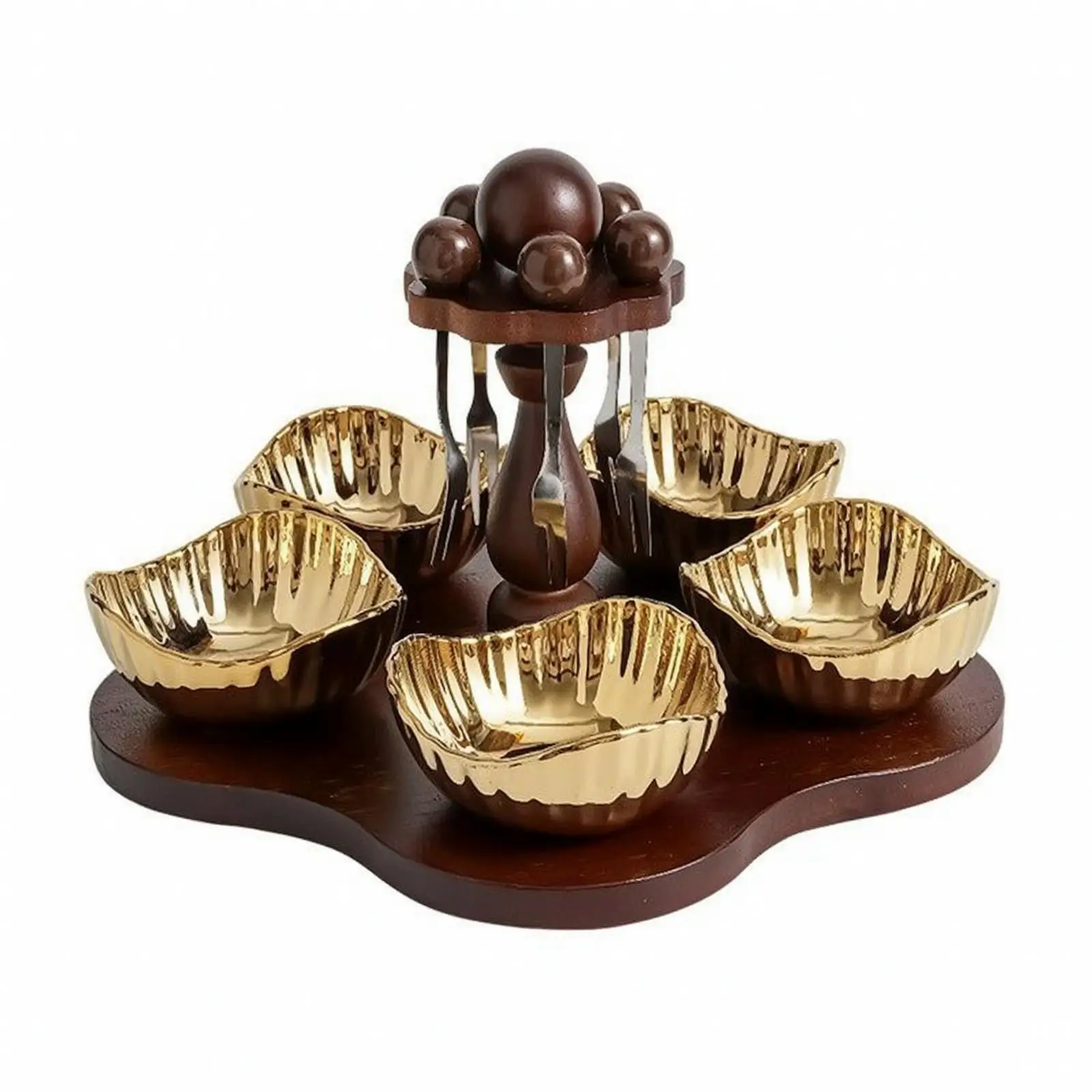 Party Snack Serving Tray with Turnable Ceramic Compartments for Living Room Coffee Table Use