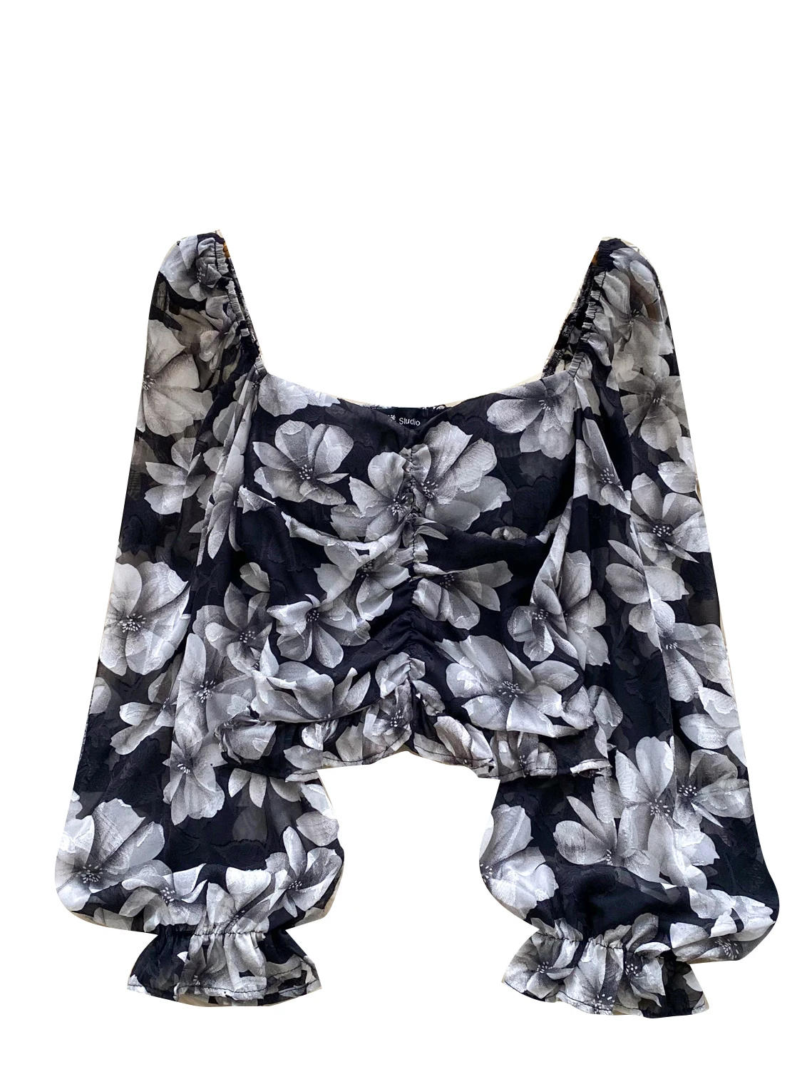 Mulheres preto gótico floral impressão camisas e blusas vintage elegante y2k 2000s emo manga longa gola quadrada camisa cortada outono