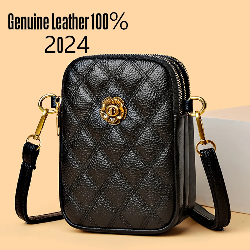 New 100% Authentic Leather Womens Shoulder Bag Luxury Brand Women Crossbody Bags Multi Pocket Large Capacity Phone Bolsas Wallet