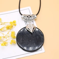 Vintage Natural Black Agate Natural Stone Pendant Round Fashion High Quality Women Necklace Collar Jewelry