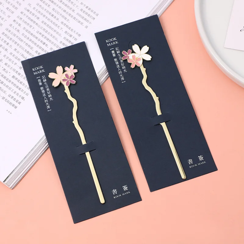 1pc Kawaii Three Long Cherry Blossoms Bookmark Cute Coloring Embossing Book Mark Page Folder Office School Supplies Stationery