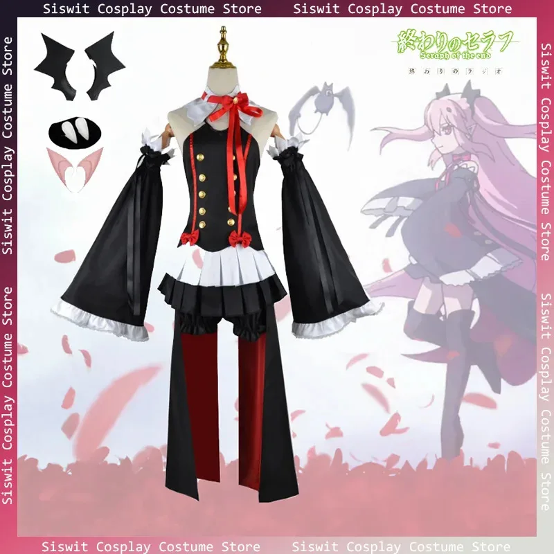 

Anime Seraph of The End Krul Tepes Costume Cosplay Uniform Headdress Denture Prop Accessories Full Set Party Holiday Dress Women