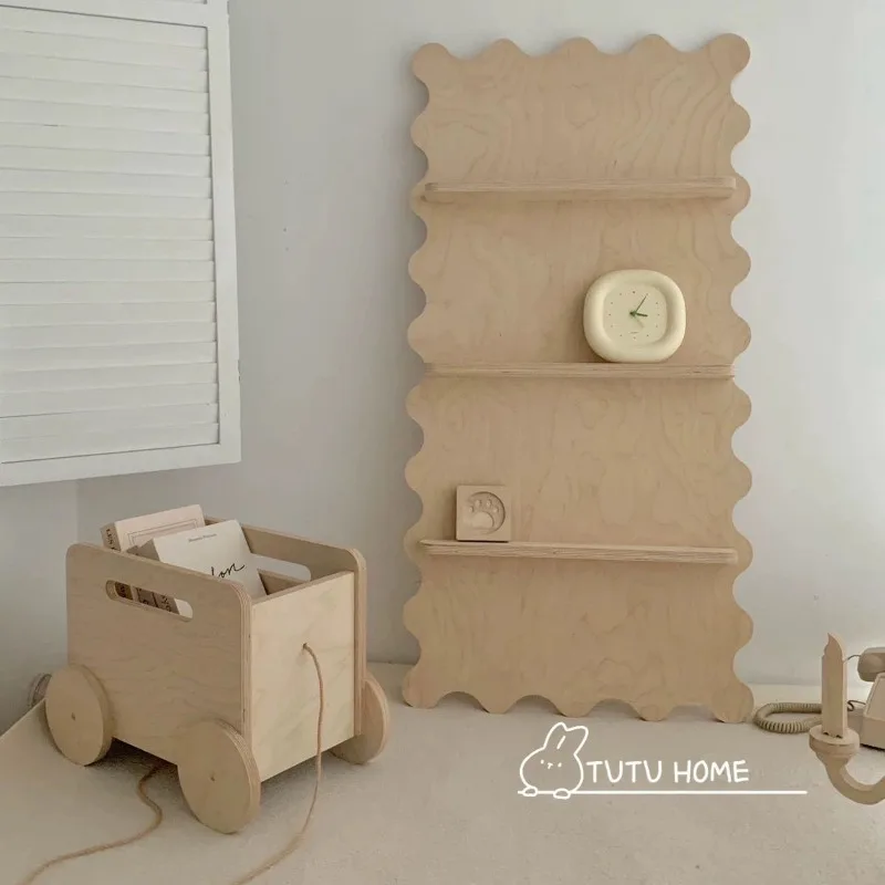 

Cream Ocean Board Kids Book Rack: Boho Display Shelf for Toddler Room Decor Bookcases Furniture Magazine Rack Book Shelf