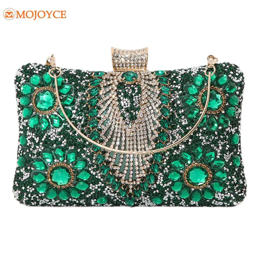 Green Tassel Women\'s Evening Bags Luxury Diamonds Small Clutch Bag 2023 New Rhinestones Wedding Dinner Bag Vintage Chain Satchel