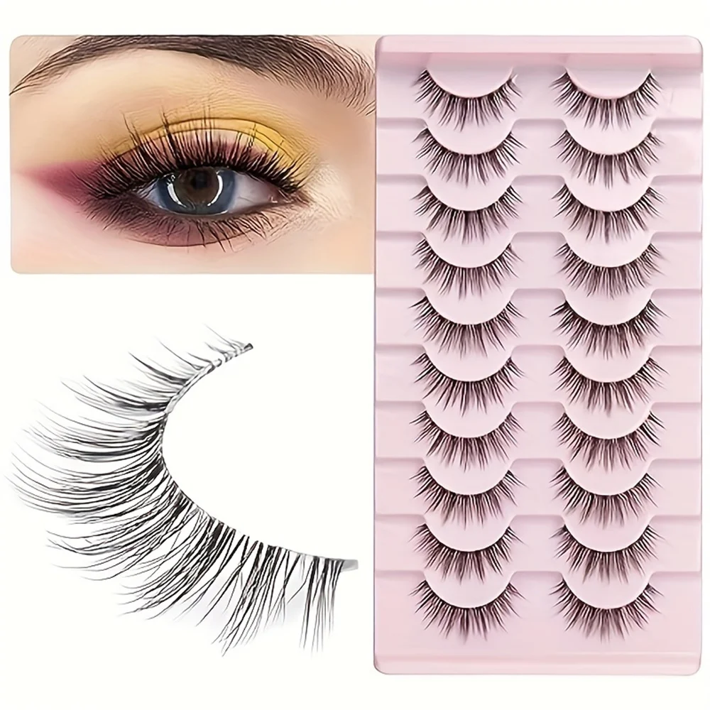 10 pairs Natural Look 3D False Eyelashes with Soft, Thick 14mm Lashes and Clear Band