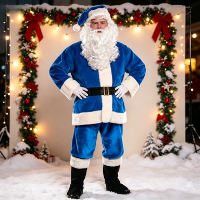 Santa Claus Complete Seven Piece Set Cosplay Costume For Holiday Party Stage Theater Performance Dress Up