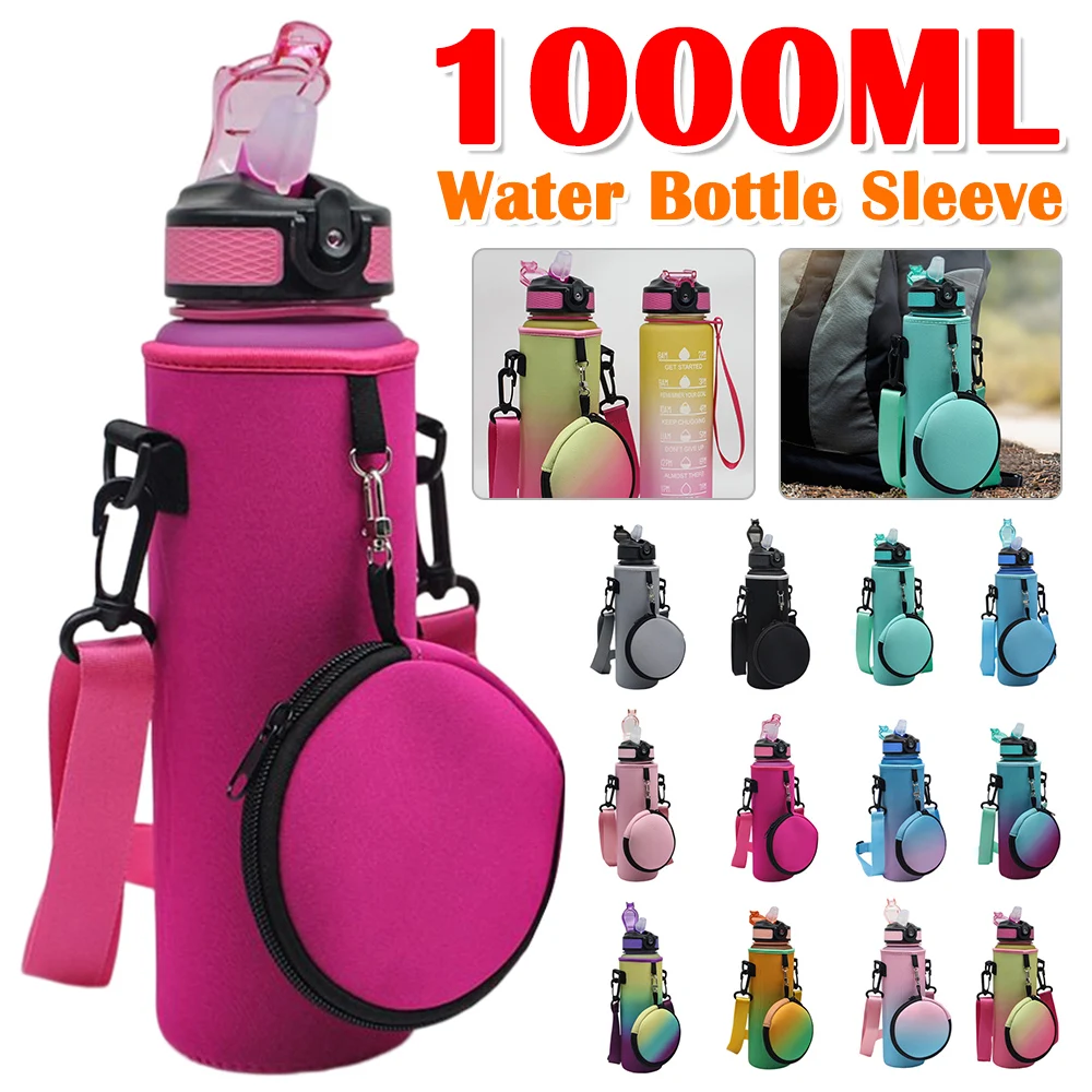 1000ML Water Bottle Sleeve Insulated Water Jug Carrier Pouch Non-slip Sports Bottle Case with Adjustable Shoulder Strap