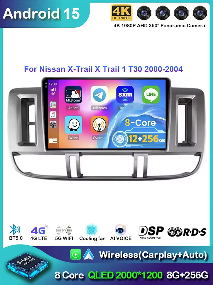 Android 15 autoradio voor Nissan X-Trail 2000-2004 met GPS navigatie 2DIN stereo BT Carplay videospeler X Trail X-Trail T30 - afbeelding 2
