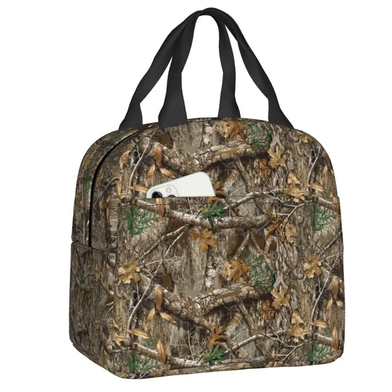 حقيبة غداء مخصصة مموهة بنمط شجرة حقيقية للأطفال ، مبرد دافئ ، علب غداء معزولة للمدرسة ، الرجال والنساء