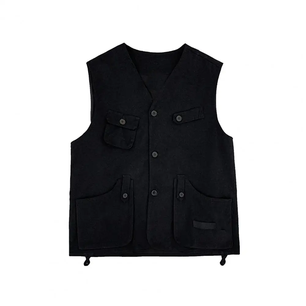 

Sports Vest Coat Men's Casual Collarless Sleeveless Waistcoat with Multi Pockets Buttons Closure Solid Color Outdoor for Thin