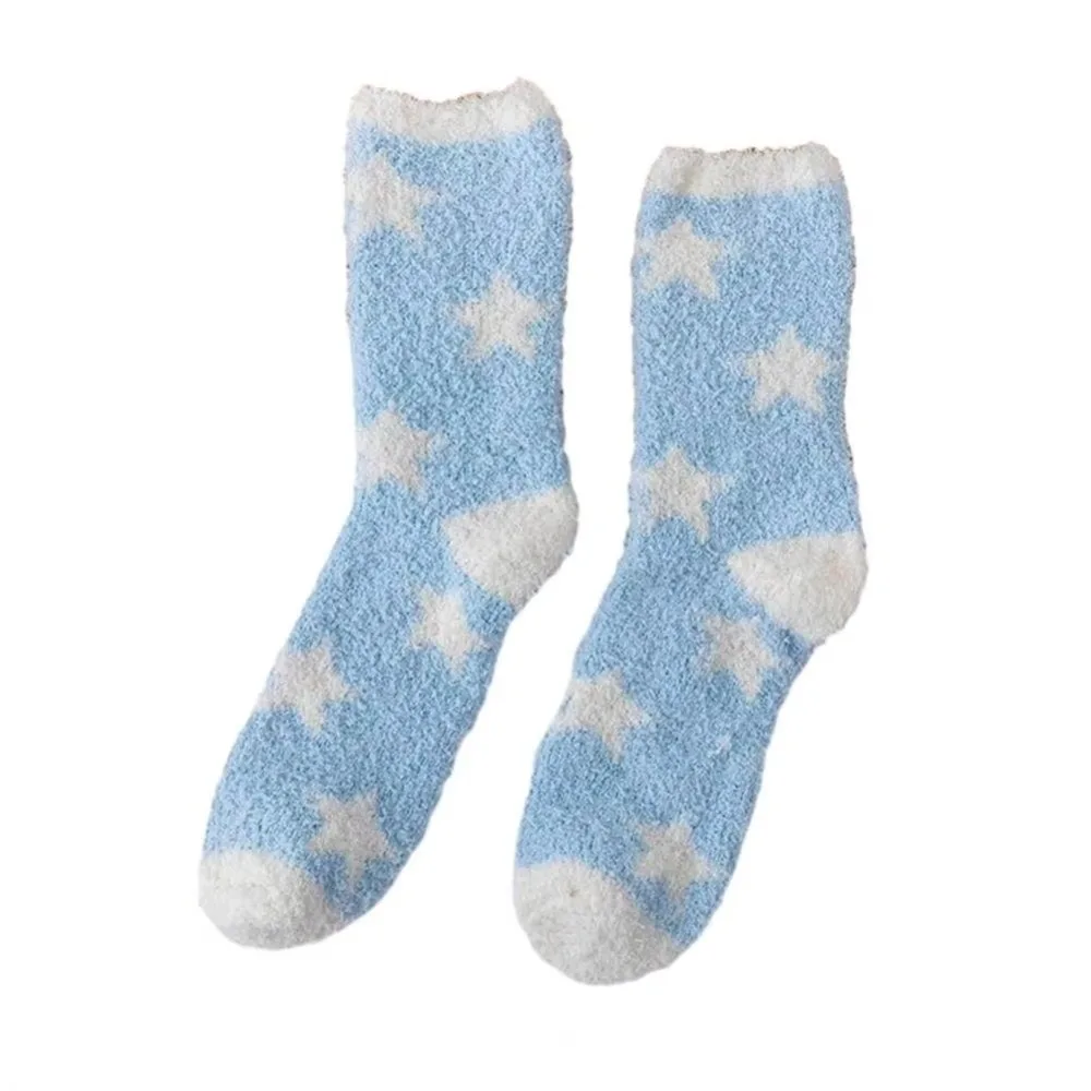 

New Star Pattern Coral Fleece Socks Thickened Breathable Middle Tube Socks Warm Soft Sleeping Socks for Women