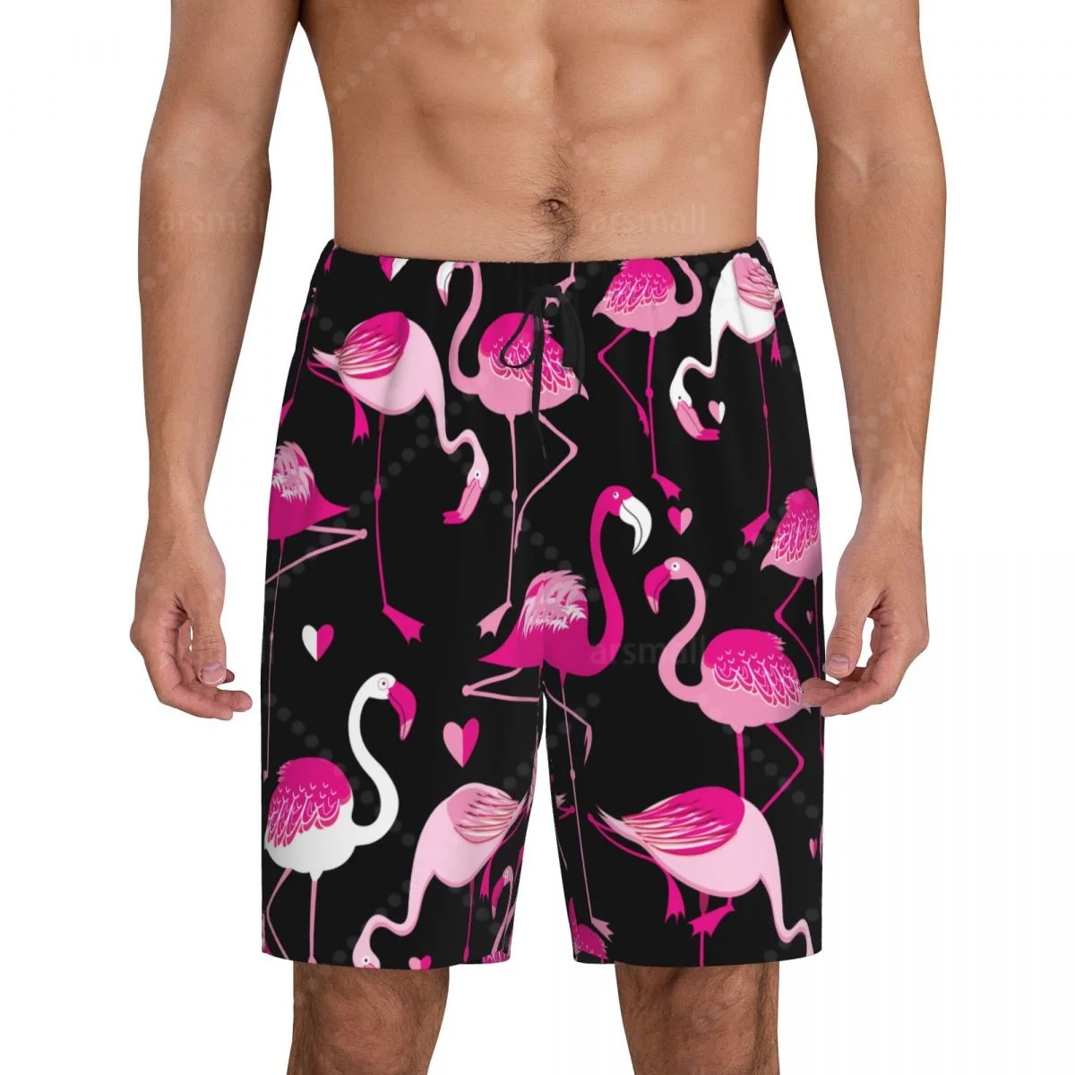 

Pink Flamingos Men's Cool Flat Horn Shorts Street Stretch Shorts Beach Shorts Daily Wear Underwear Sleepwear