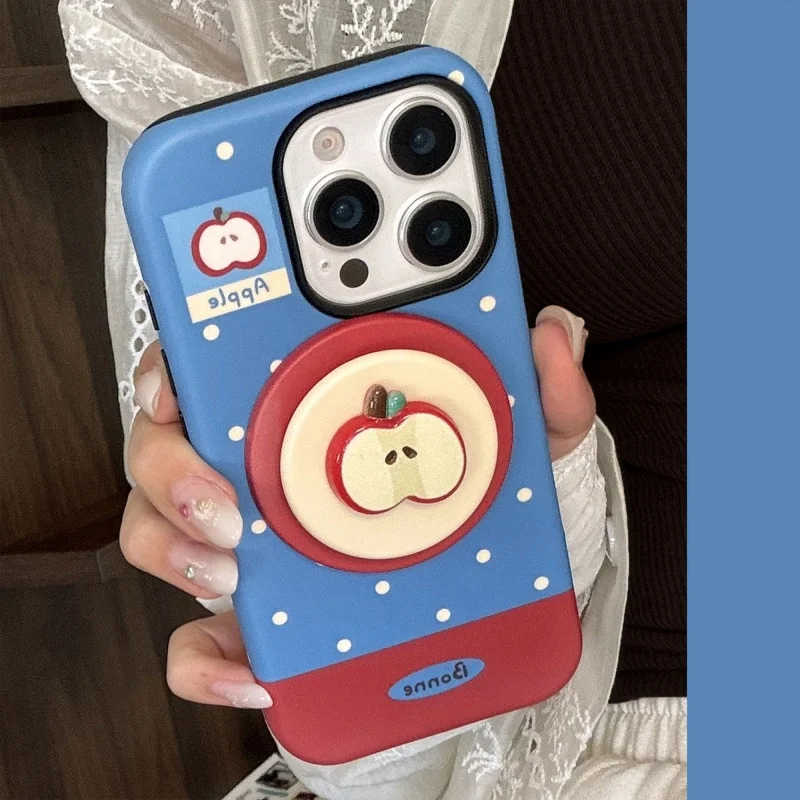 

Cute Cartoon Apple For Magsafe Griptok Holder Phone Finger Ring Stand Support For iPhone 15 16 17 Samsung Girl Bracket