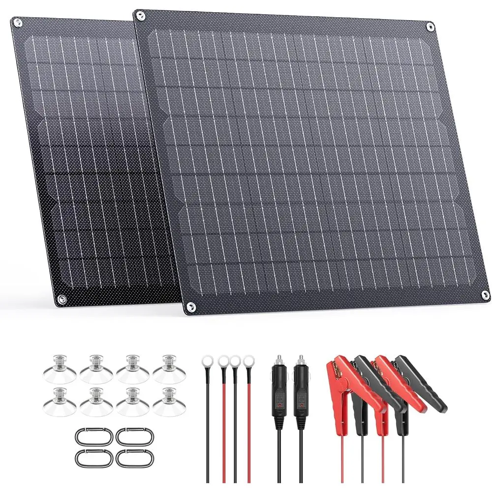 40W 12V Solar Battery Charger,2 PCS 20W Solar Battery Maintainer with Built-in Intelligent Charge Controller,IP68 Waterproof Tri
