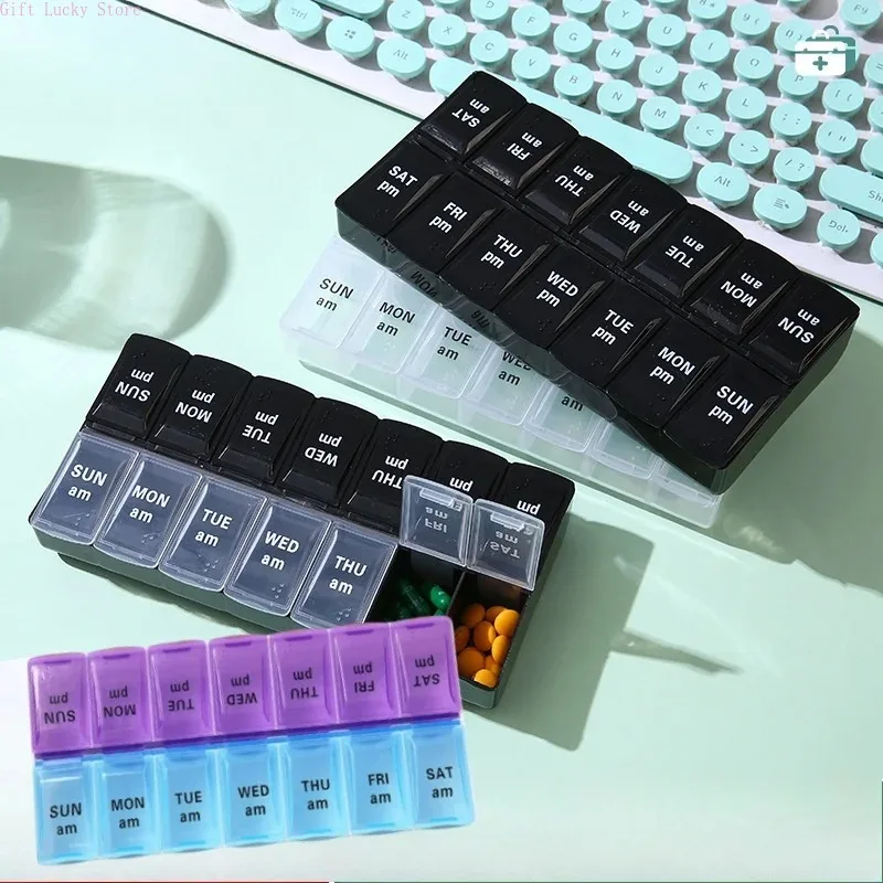 

7 Days Week Pill Organizer Morning and Night Pill Holder Storage Box Splitter Travel Medicine Organizer Portable Medicine Box