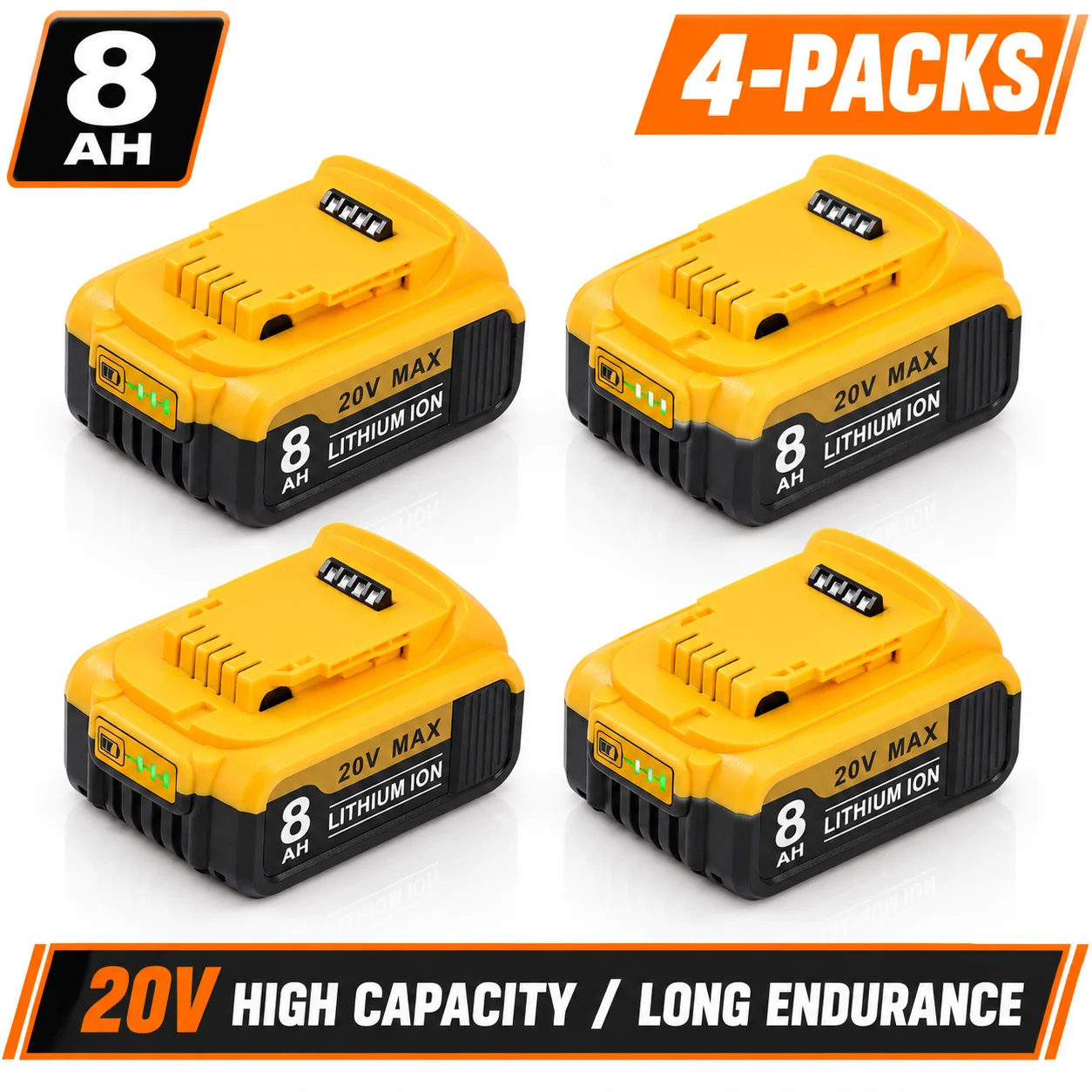 8Ah Rechargeable Lithium Battery for DeWalt 20V MAX, High Capacity Replacement for DCB208 DCB201 DCB200 DCB205 DCB206
