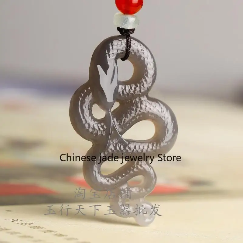 New Hetian snake pendant genuine smoke purple pendant snake to run pendant male and female zodiac snake pend