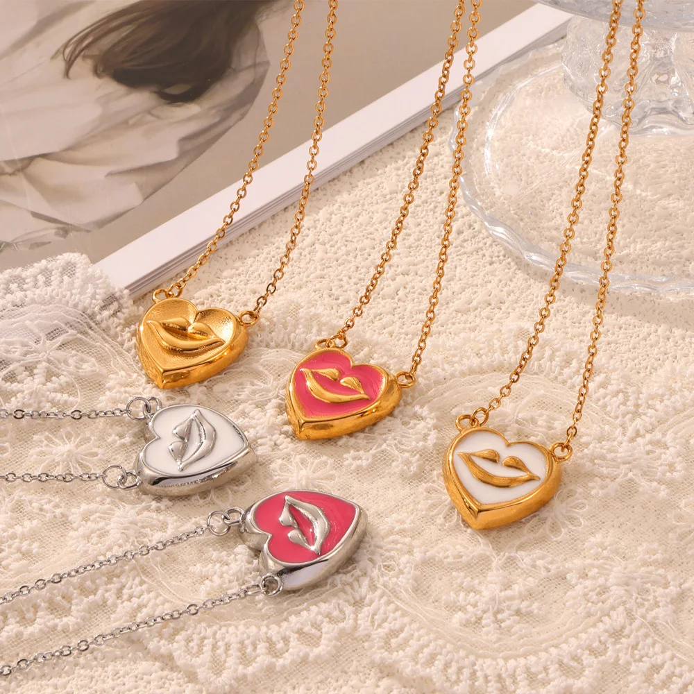 Trendy Heart Pendant Necklaces Imitation Pearl Drop Earrings For Women Stainless Steel Women Wedding Enamel Jewelry Sets Gifts