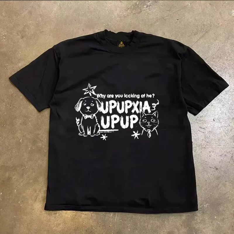 Loose Fit Cotton T-Shirt Unisex Short Sleeve Double Thread UPUPXIA Hero Print Sweat Absorbent round Neck Casual Summer Top