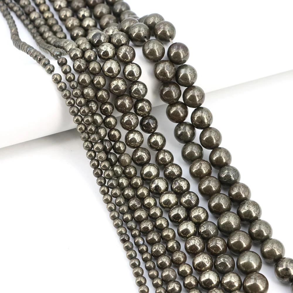 

Natural Iron Pyrite Stone Beads Round Loose Spacer Bead for DIY Bracelet Necklace Charm Jewelry Accessories Wholesale 4 6 8 10mm
