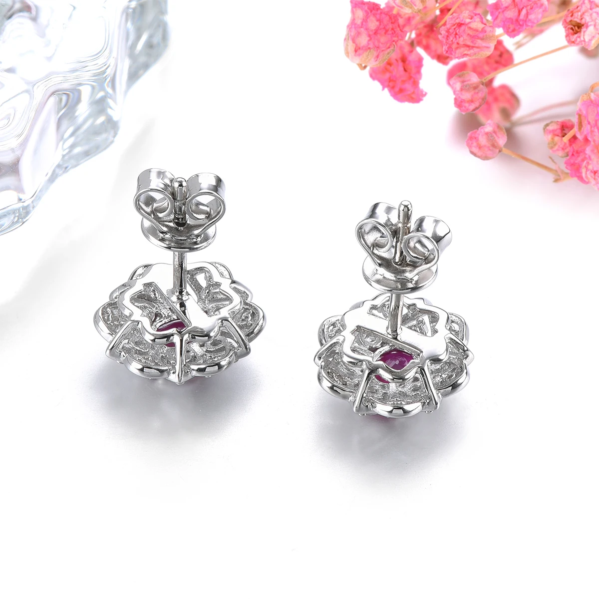Natural Ruby Solid Sterling Silver Stud Earring 0.9 Carats Genuine Precious Gemstone Romantic Classic Luxury Fine Jewelry Gifts