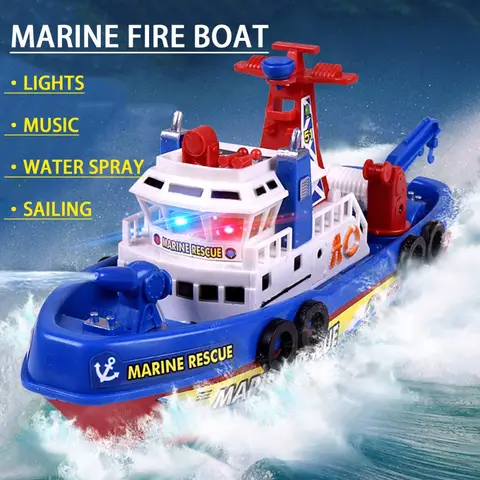 Electric Marine Rescue Fire Fighting Boat Model Fireboat with LED Light Music Water Spraying Swimming Pool Bathing Toys for Kids