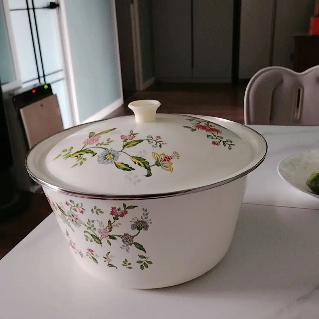 

Thickened Enamel Basin Cover Bowl Deepen Soup Pot Boil Medicine Cover Basin Soup Pot Basin Kitchenware Serving Bowl with Lids