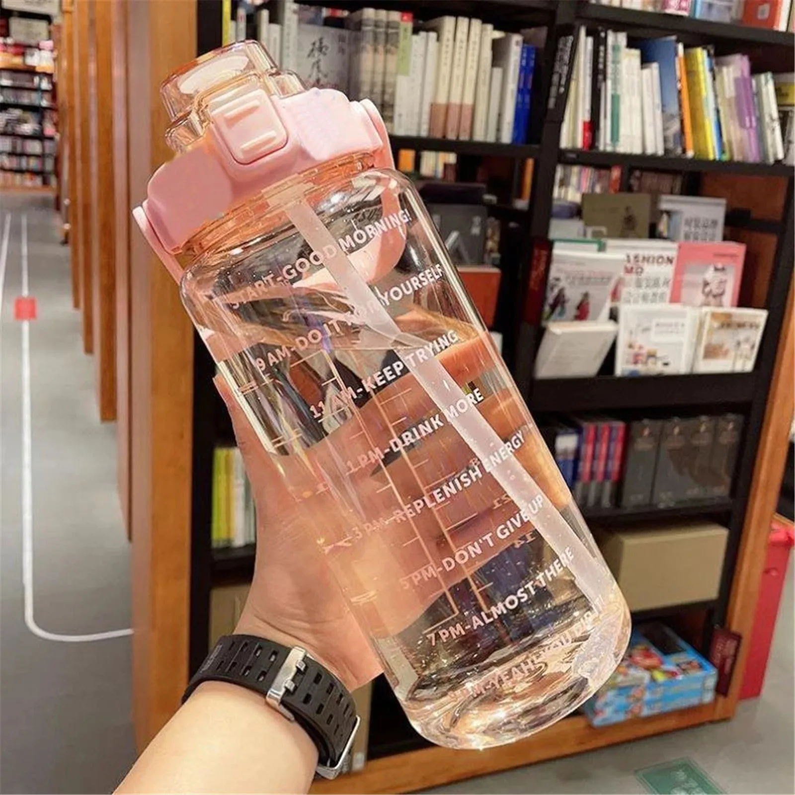 2000ml Large Water Bottle Time Marker Straw Lid Leakproof Sports Jug Gym Fitness Outdoor Camping Hydration Tracker Flask