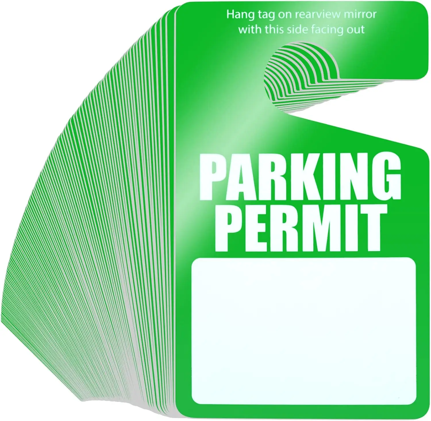 

100 Pack Parking Permit Hang Tags Plastic Placards 3x5 Inch for Car Rear View Mirror Green