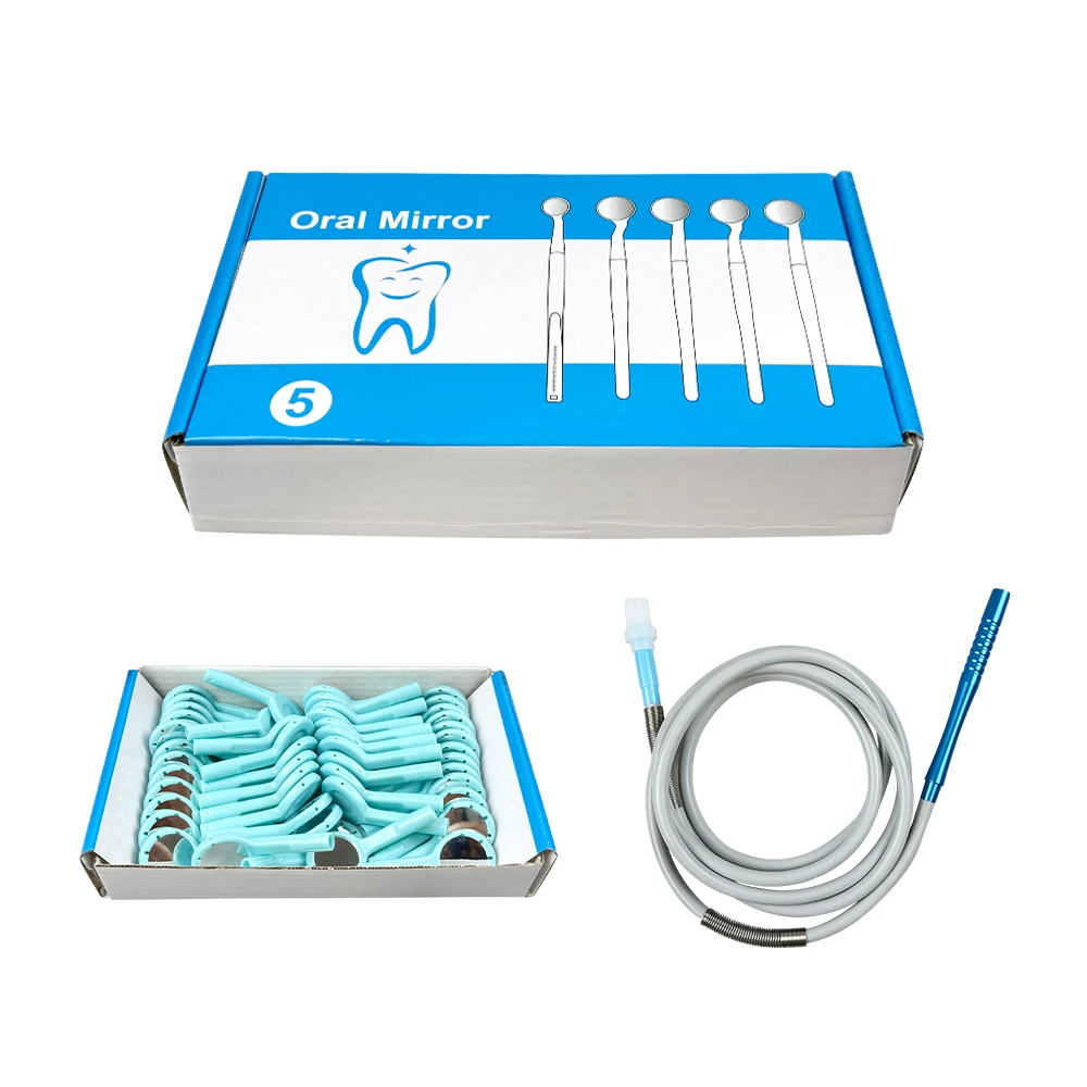 50pcs Disposable Dental Mouth Anti-fog Mirror + 1pc Converter Tube Dental Saliva Suction Tube Dentistry Materials