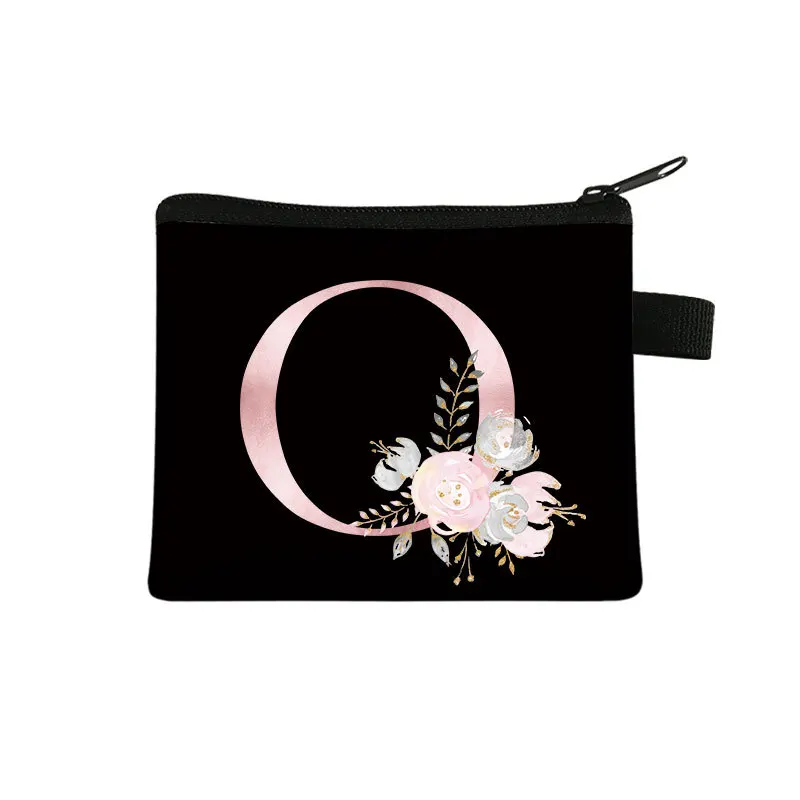 女性の財布26イニシャル文字の花コイン財布ジッパーガールかわいい小さな口紅コイン財布