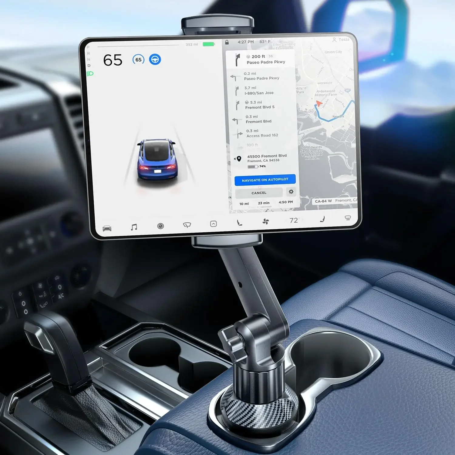

Universal Car Cup Holder Tablet Mount for 6-12.9" Devices, Adjustable Height 15", Deep Clamp 1.57"