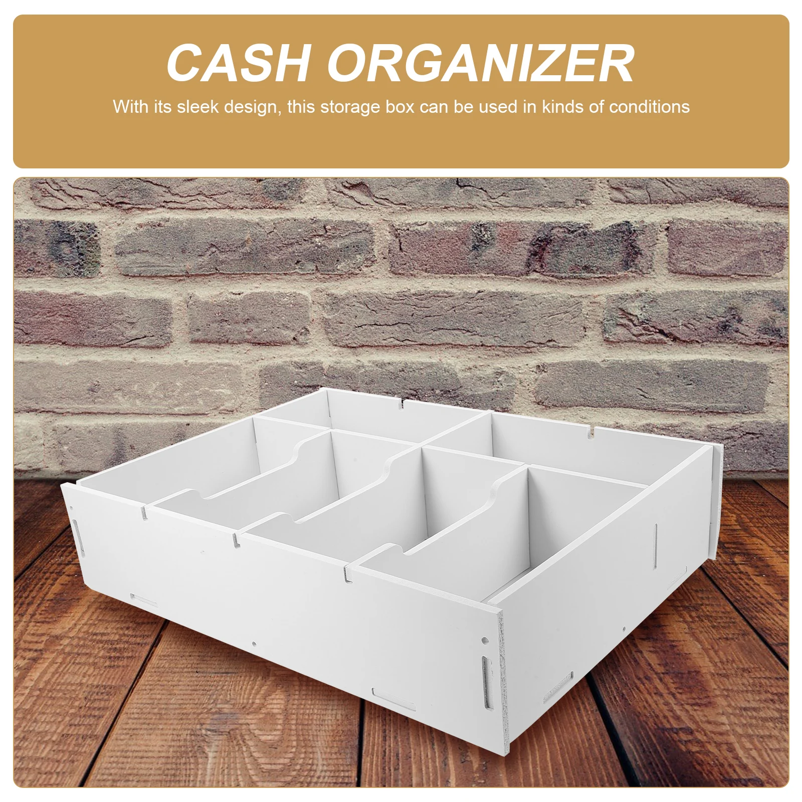 

Cash Organizer Box with Multiple Grids for Bills Coins and Receipts Storage Desktop Money Tray Holder for Office Home Classroom