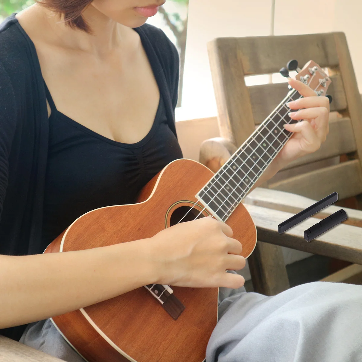 

Ebony 4 Strings Replacement Guitar Nut Saddle Kit Easy Cut Improve Playability Sound Guitar Accessory Saddle and Nut Kit