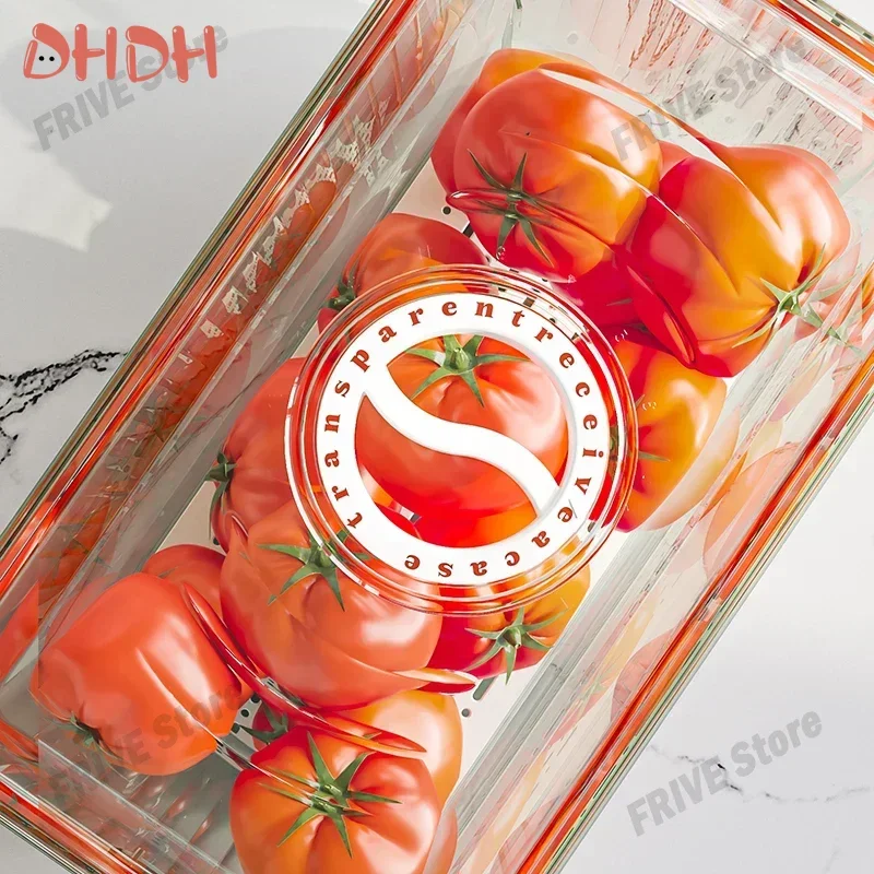 Transparent Refrigerator Organizer Handle Storage Box Food Grade Sealed Stackable Box with Lids Vegetable and Fruit Storage Box