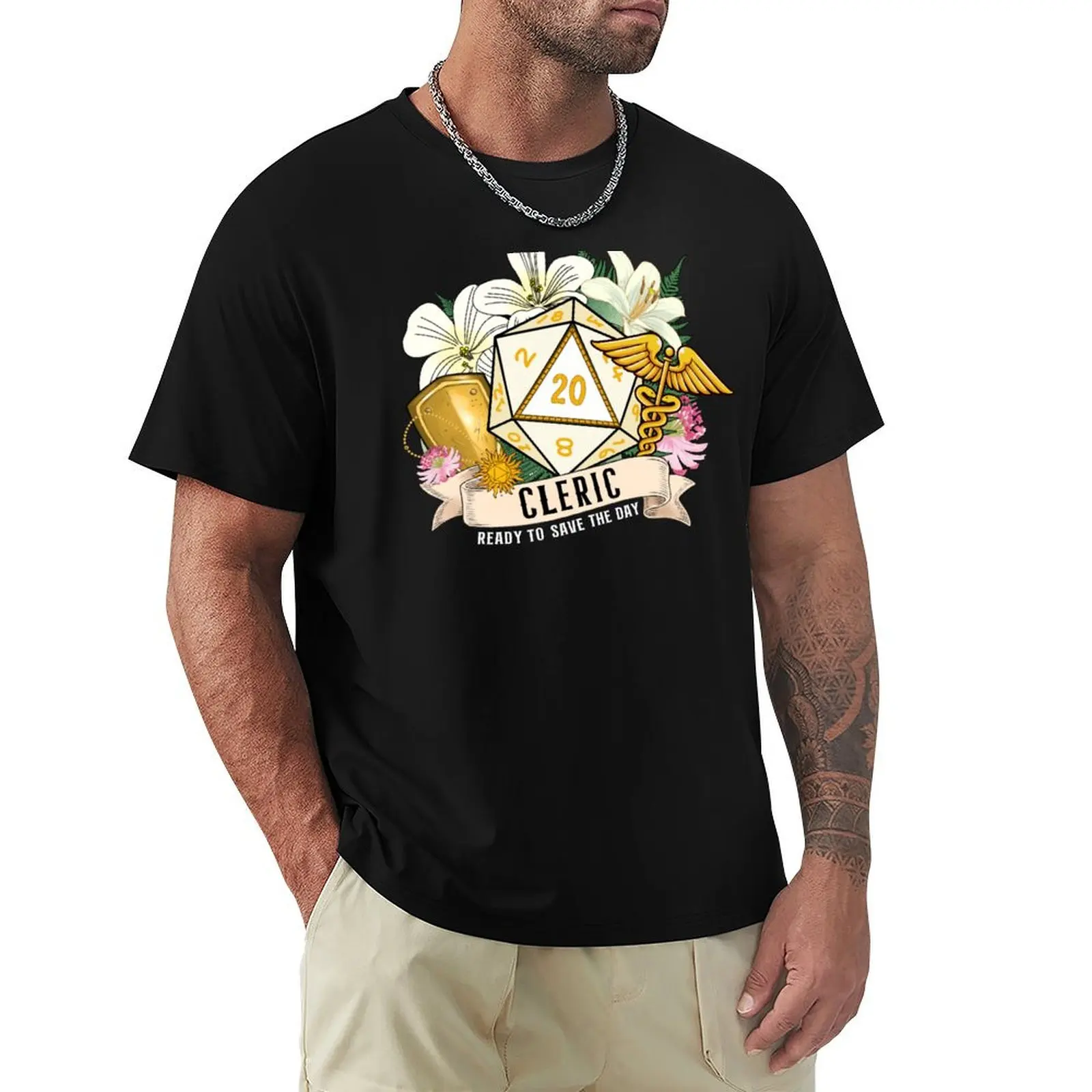DND CLERIC: Floral Cleric Dice, D20 Cleric dice for dnd cleric class T-Shirt Work Comfort T-Shirt for Men